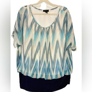 AB Studio Blue and White Patterned Blouse